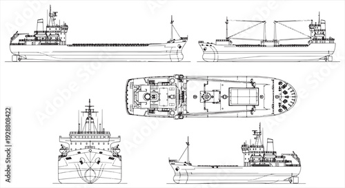 Cargo Ship Blueprint – Marine Vessel Engineering CAD Technical Drawing