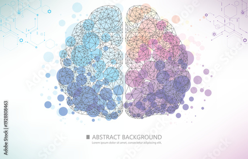Abstract polygonal brain with colorful neural connections.