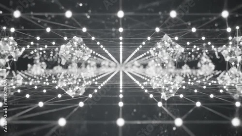 Futuristic Crystal Structures with Connecting Lines.