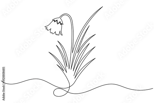 Hanging bell flower grass continuous line one line art botanical vector illustration