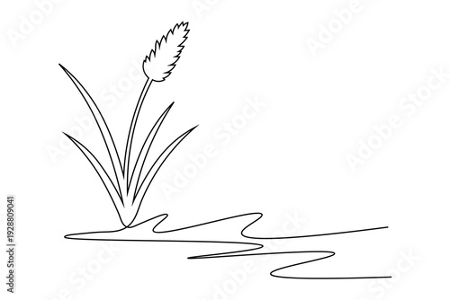 Single wheat grain grass continuous line one line art minimal nature vector illustration