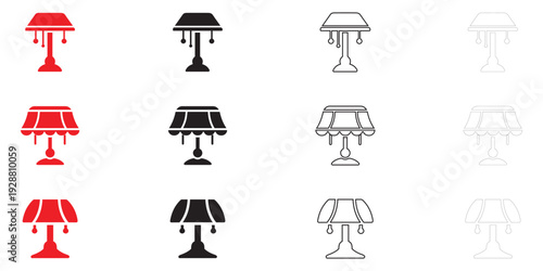 vintage floor lamp icon vector set, modern table lamp and floor lamp silhouette vector and line art icon illustration