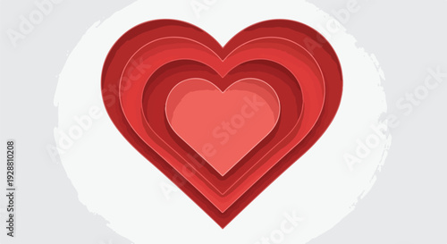 Stylized layered heart design with various shades of red and an outer grey circle