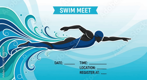 Vector illustration of a swimming event poster template with space for event details, perfect for promoting swim meets and competitions
