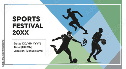 Dynamic Vector Sports Festival Event Poster Template Featuring Athlete Silhouettes and Modern Geometric Design for Competitions and Celebrations
