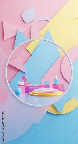 Pastel Geometric Shapes with Product Podium Display