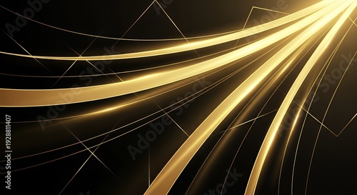 Luxurious abstract background with dynamic golden light streaks and elegant glowing lines on a dark black backdrop perfect for premium technology celebrations