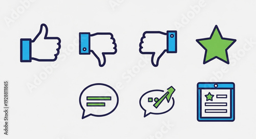 Social media icons for feedback and rating system.