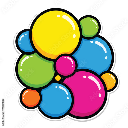 Colorful illustration of bubbles in various sizes floating together, whisk phyo9v via RJ Whisk Auto eps reference