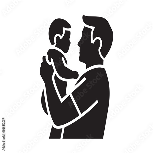Minimalist father's day illustration with silhouette of father and child