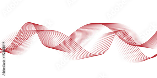 Vector abstract red background with dynamic red waves, lines and particles.