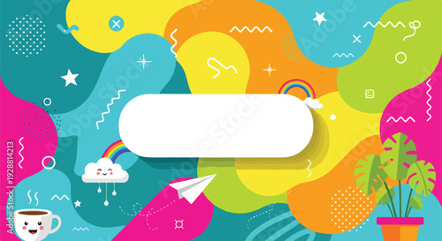 Whimsical illustration featuring colorful shapes and playful elements