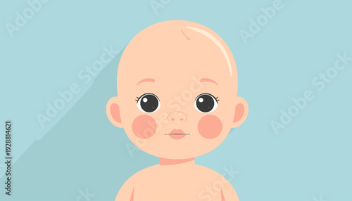 Cute Baby Face Portrait Illustration on Blue Background