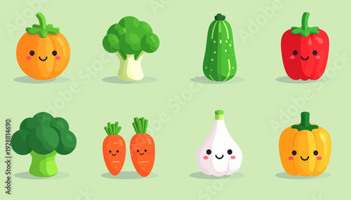 Cute Vegetable Cartoon Icons Set