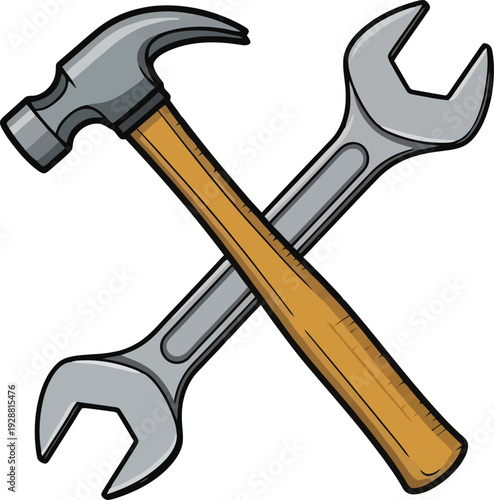 Vector illustration of crossed wrench and hammer