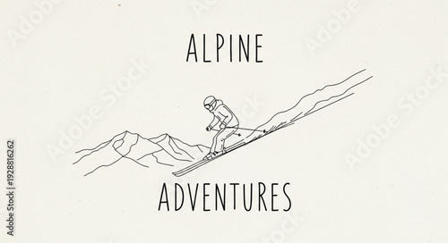 Sketch of a skier descending a snowy mountain slope with text.