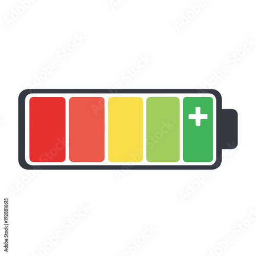 A battery icon shows its charge status through colored bars