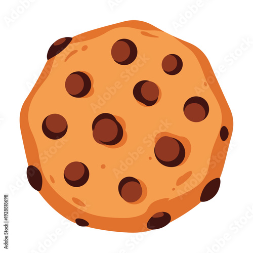 A cartoon illustration of a round cookie with chocolate chips