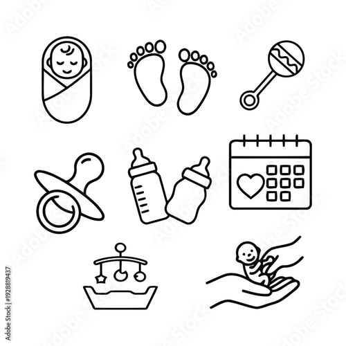 New born baby hand drawn collection of doodle icon featuring business and food symbol in a creative sketch illustration vector set for web design and artistic sign