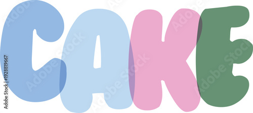 Cake text in pastel colors, sweet lettering for celebration design, dessert illustration, party food graphic, decorative typography