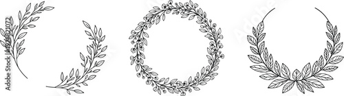 Laurel wreath silhouettes vector illustration with leaves, victory symbol, honor design, achievement artwork, decorative elements, ceremonial composition