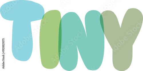 Tiny word in bright pastel bubble font with overlapping translucent colors of blue and green on transparent background