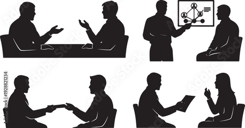 Black Solid Feedback & Continuous Improvement Silhouettes Set of Six on White Background