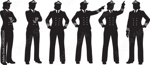 Black Solid Female Ship Captain Poses Set of Six