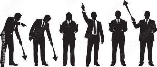 Black Solid Financial Trend Silhouettes Set of Six on White Background