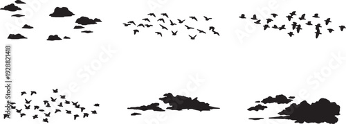 Flying Bird Flock Elements for Sky Backgrounds