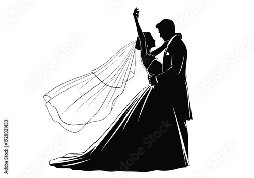 A beautiful couple dancing together in a romantic waltz