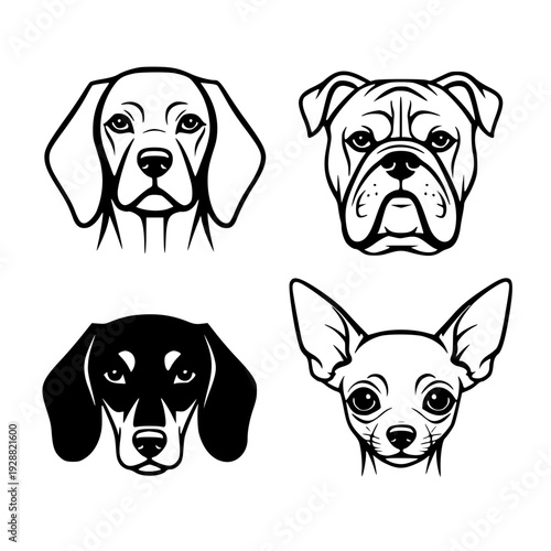 Black and White Dog Head Line Art Collection