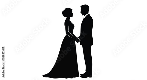 A romantic couple stands together in a beautiful wedding pose