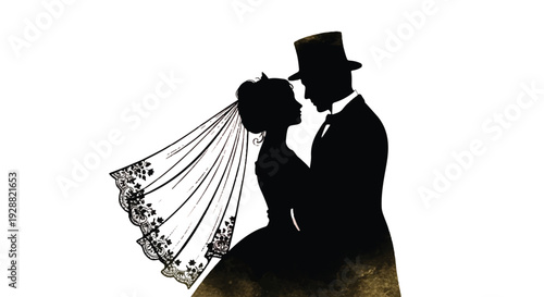 A silhouette of a couple dancing in a dimly lit room with a beautiful dress