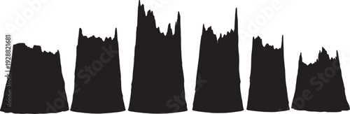 Black Solid Giant Redwood Stump Silhouettes Set of Six on White Background
