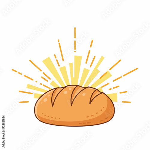 A cartoon image depicting a loaf of bread with radiating light
