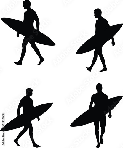 Surfer silhouette vector illustration riding a wave in the ocean