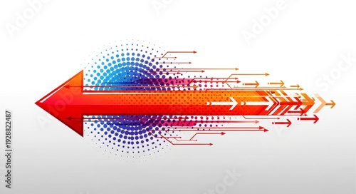 Red Arrow Moving Forward with Digital Abstract Background.