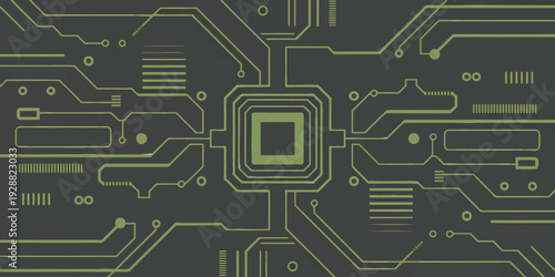 Neon Green Circuitry Pattern on Dark Grey Background