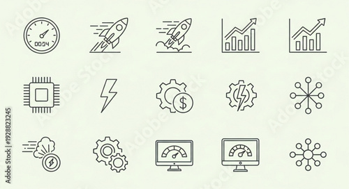 Set of business and technology icons in sketch style.