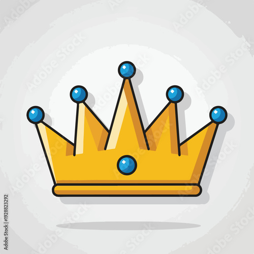 A cartoon-style golden crown, blue gems, on a light grey background