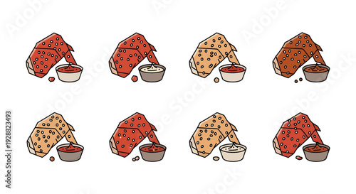 Fried Chicken Wings Vector Set with Various Dipping Sauces and Flavors