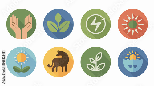 Sustainable living icons set for eco friendly concepts and environmentally responsible practices
