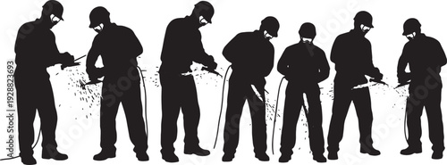 Black Solid Mechanic Using Grinder Silhouettes Set of Six on White Background