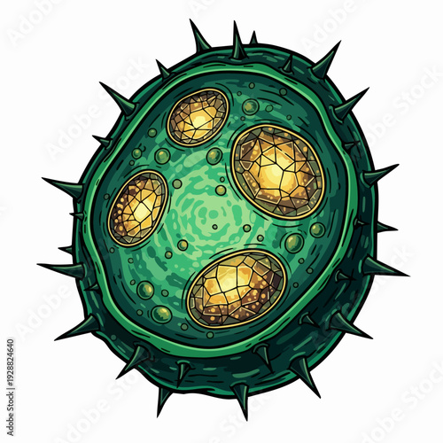 Green Spiked Virus Particle Illustration.