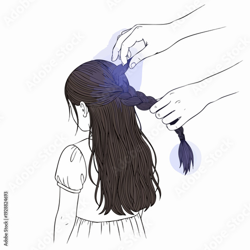 Hair Braiding On A Girl Illustration.
