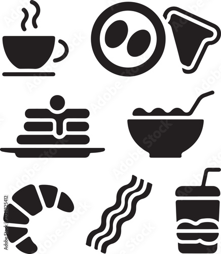 Breakfast menu food items icons set on transparent background
