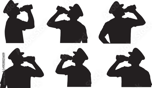 Black Solid Captain Drinking Water Bottle Set of Six
