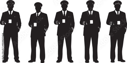 Black Solid Captain Holding Coffee Mug Set of Six