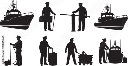 Black Solid Captain Holding Rope Line Set of Six